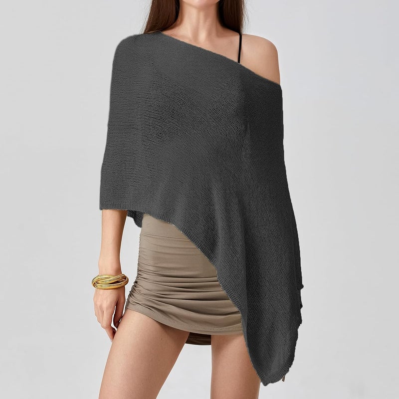 Argeousgor Women Sheer Poncho Top Lightweight Knit Crochet Shrug Bolero Mesh Batwing Sleeve Sweater Cover Up Beachwear - Image 4
